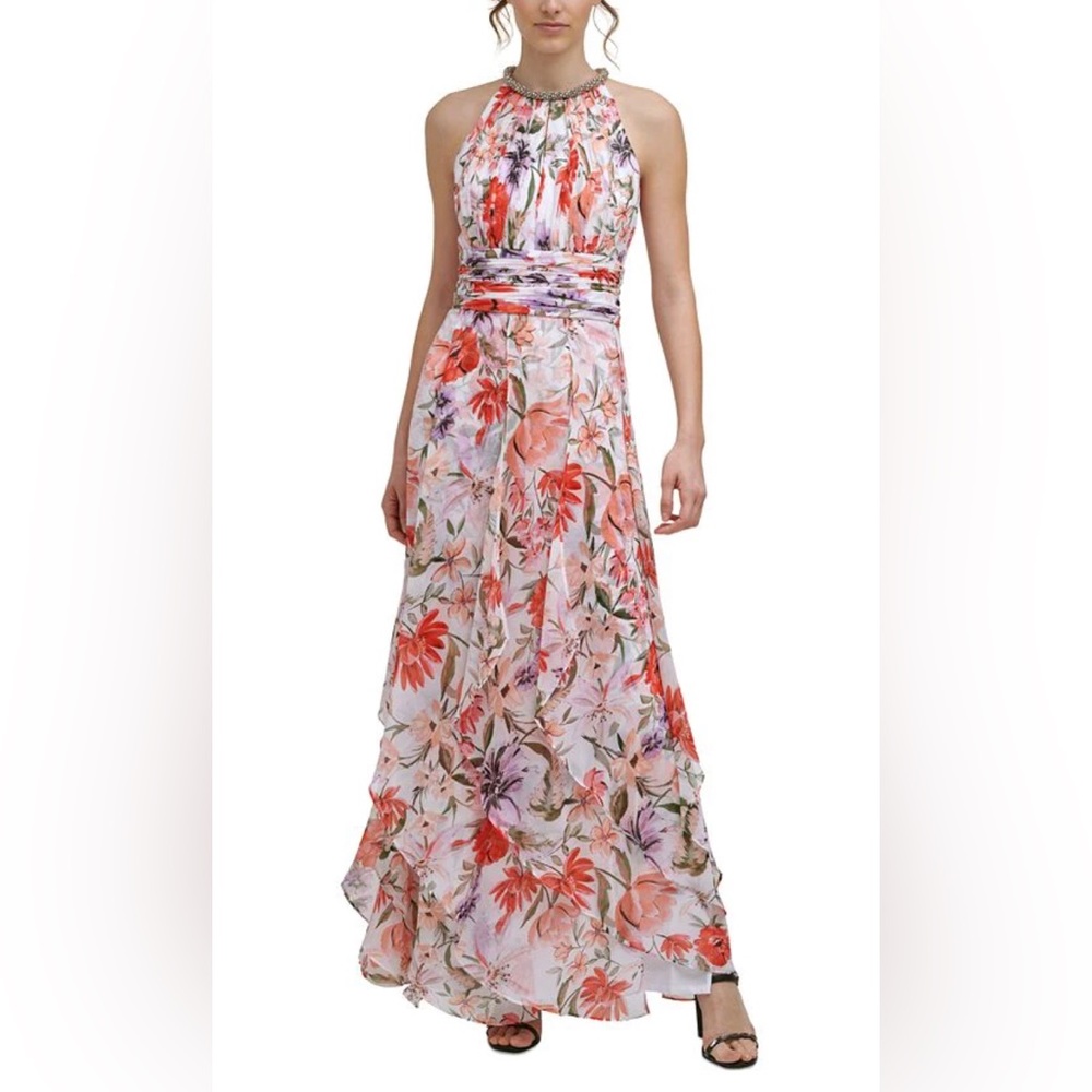 Calvin Klein: Womens Rhinestone Tiered Halter Dress